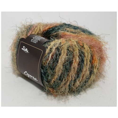 Пряжа SILKE Cipria stampato (Silke), горчично-зеленый меланж - 62, 40% нат. шерсть, 40% нейлон, 20% акрил, 2 мотка, 50 г, 90 м.