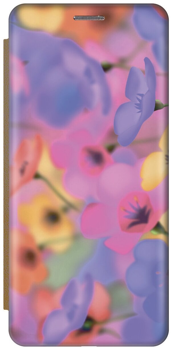 Чехол-книжка Разгоцветные цветочки на Xiaomi Redmi Note 8 Pro / Сяоми Редми Ноут 8 Про золотой