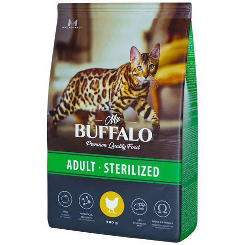 Сухой корм для стерилизованных кошек и кастрированных котов MR. BUFFALO STERILIZED с курицей 400 г