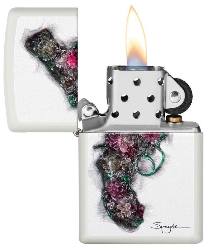 Оригинальная бензиновая зажигалка ZIPPO 29894 Spazuk Design с покрытием White Matte - "Цветочный" пистолет Стивена Спазука - фотография № 3