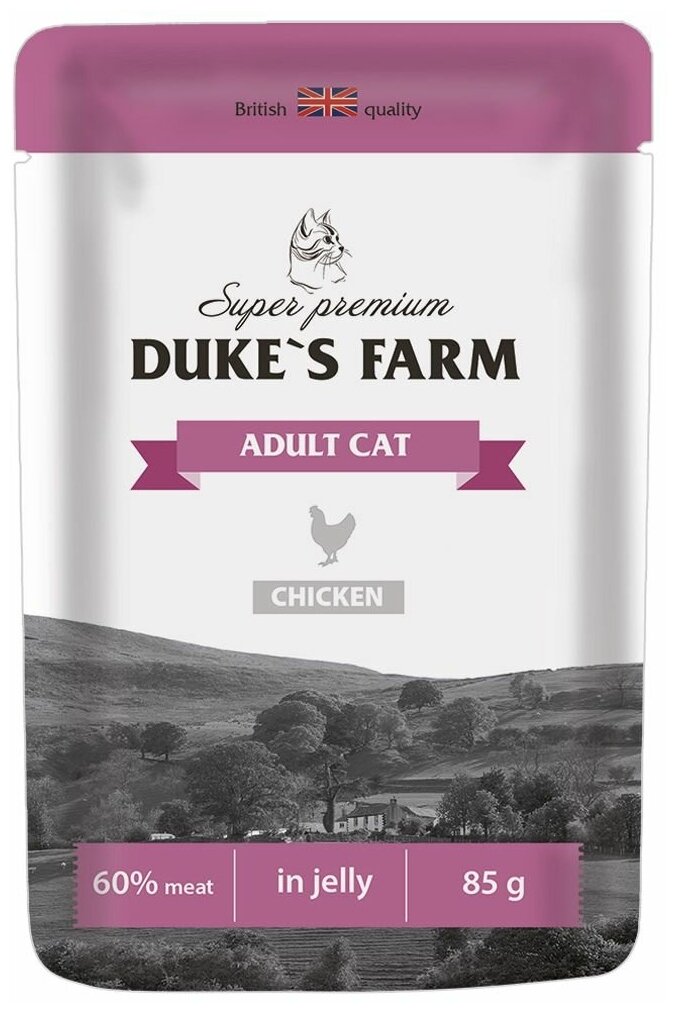 Корм для кошек DUKE'S FARM курица конс. пауч 85г - фотография № 1