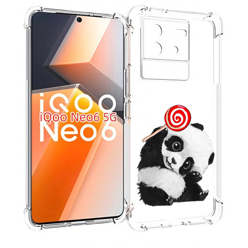 Чехол MyPads панда с леденцом для Vivo iQoo Neo 6 5G задняя-панель-накладка-бампер