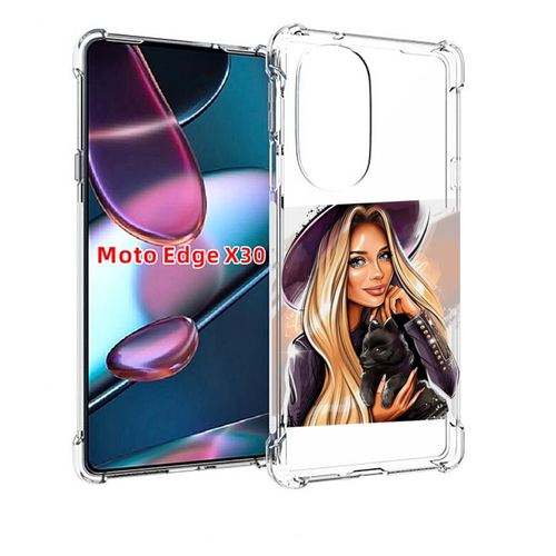 Чехол MyPads девушка-с-черным-щенком женский для Motorola Moto Edge X30 задняя-панель-накладка-бампер