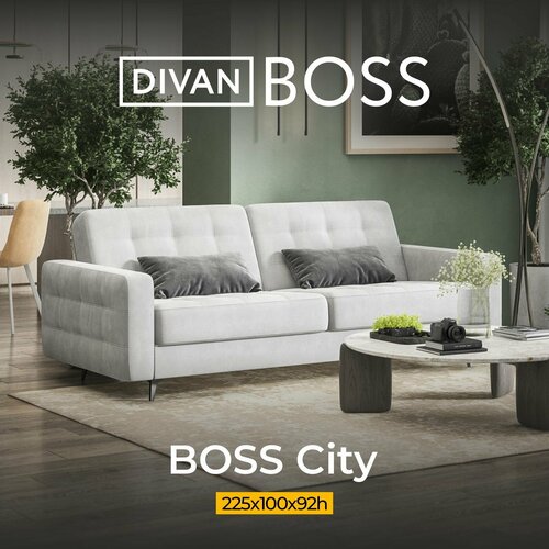 Диван-кровать BOSS City SE, с ящиком для хранения, книжка, велюр Monolit сталь, 225x100x92 см