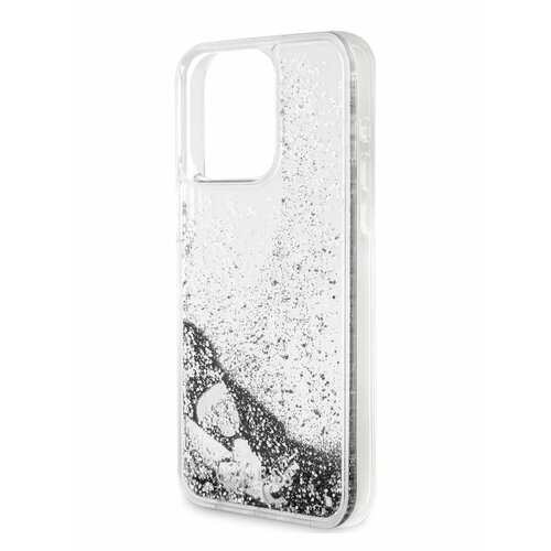 Guess для iPhone 16 Pro чехол Liquid Glitter Hard Hearts Silver серебристый