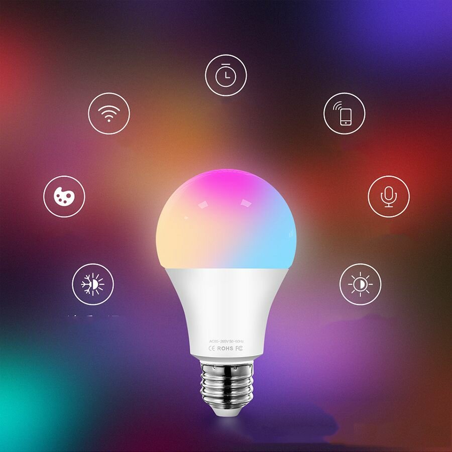 1 шт. 12 Вт Смарт-лампочка с регулируемой яркостью Wi-Fi Светодиодная лампа Многоцветная 2800K-6500K E27