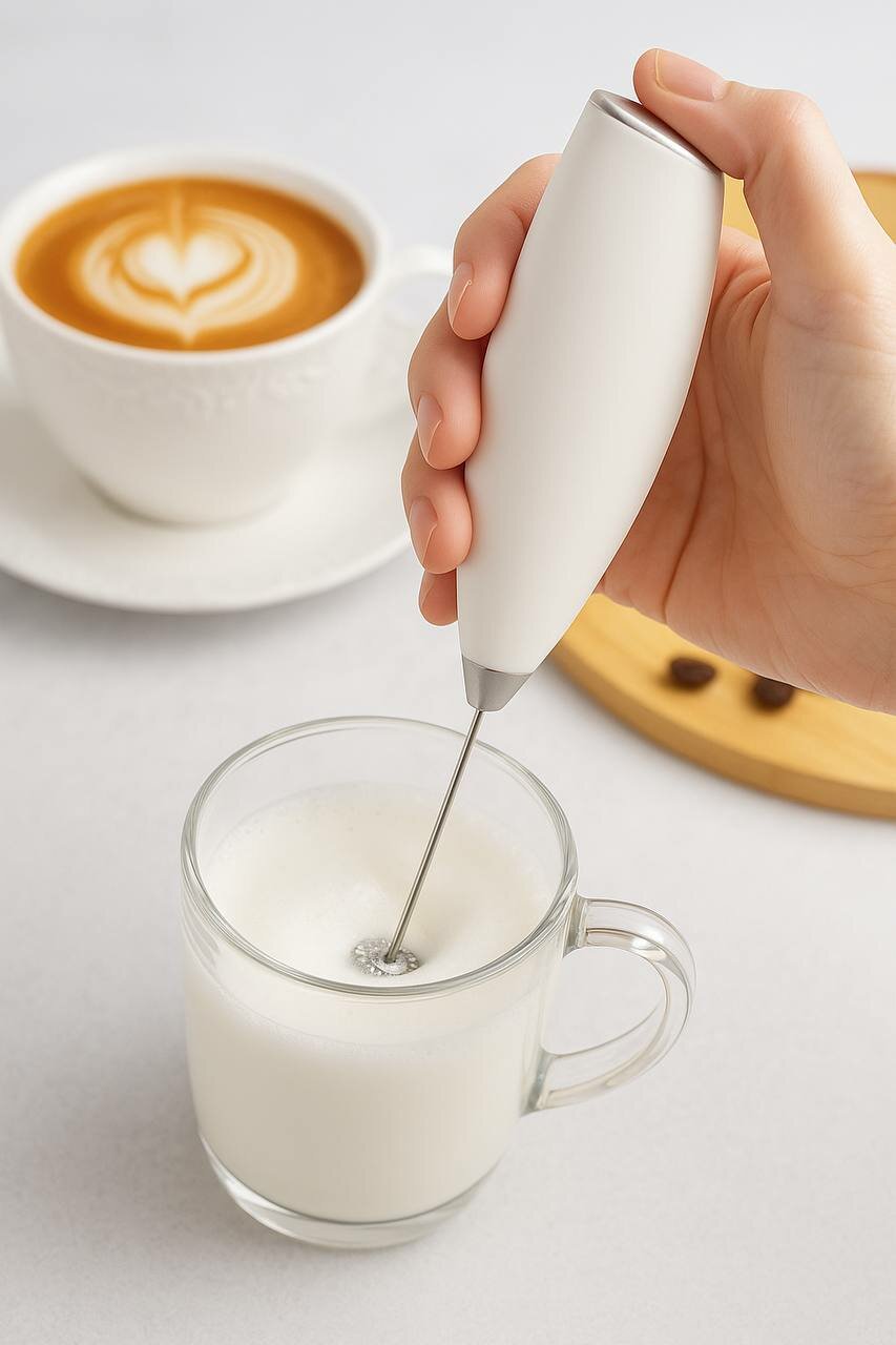 Электрический капучинатор для молочной пены с двойным венчиком, черный и белый цвет — фото 1