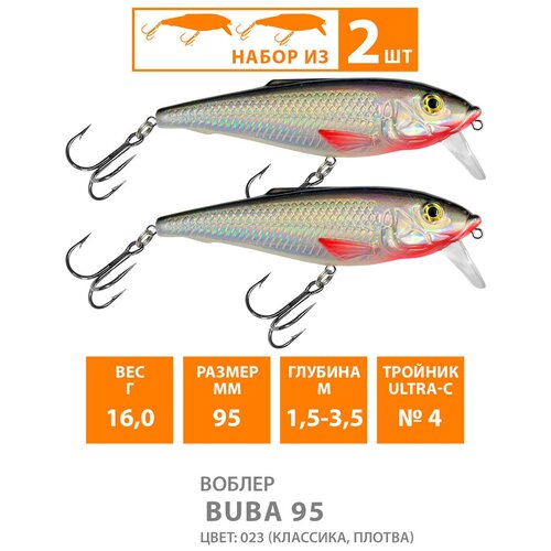 воблер для рыбалки плавающий aqua buba 95mm 16g заглубление от 1 5 до 3 5m цвет 101 Воблер для рыбалки плавающий AQUA Buba 95mm 16g заглубление от 1.5 до 3,5m цвет 023 2шт
