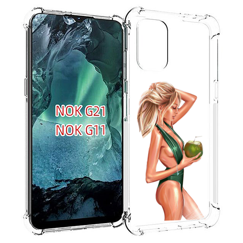 Чехол MyPads девушка-с-кокосом-в-зеленом-купальнике женский для Nokia G11 / G21 задняя-панель-накладка-бампер