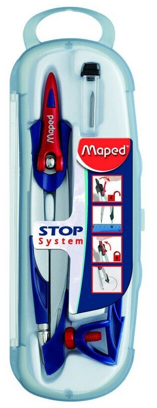 Готовальня Maped STOP SYSTEM 3 предм, метал. циркуль 135мм, пласт. пенал,196100