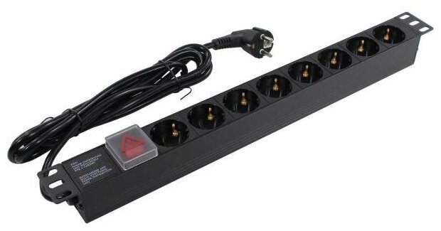 Exegate EX280844RUS Блок розеток ExeGate ServerPro PDU-19H805 Al-8S-EU3-SW, 19,1U, алюм, 8Schuko, евровилка, 3м