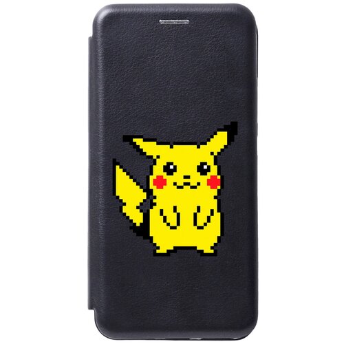 Чехол-книжка на Tecno Spark 6 Go / Техно Спарк 6 Го с 3D принтом Pixel Pikachu черный чехол книжка на tecno spark 6 go техно спарк 6 го с 3d принтом disgruntled cat золотистый