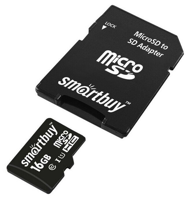 Карта памяти SmartBuy microSDHC 16Gb UHS-I Cl10 +ад, SB16GBSDCL10-01, 1 шт.