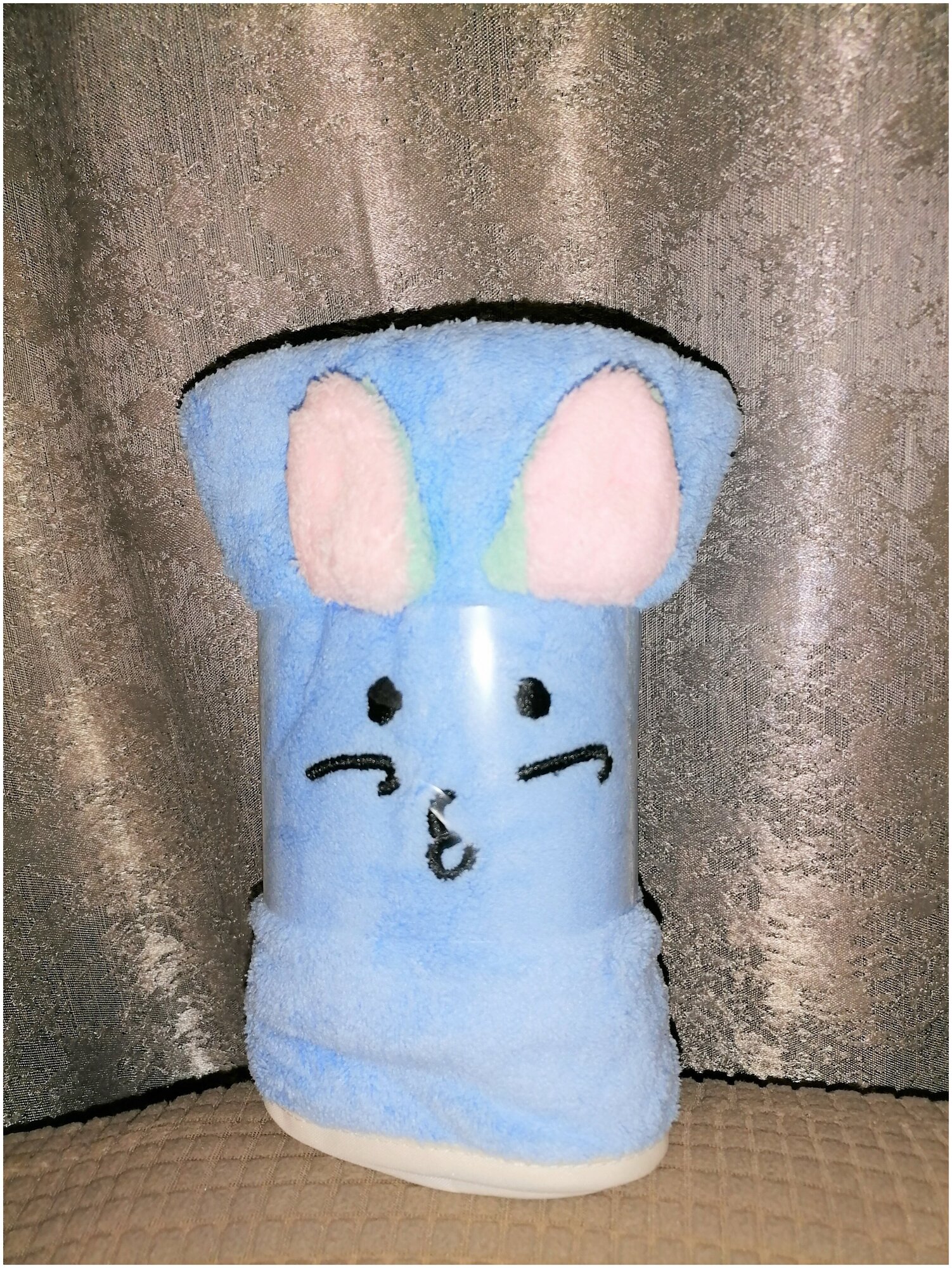 Полотенце кухонное голубое, для рук, детское, микрофибра, велюр, подарочное с принтом, (75х43 см), голубой - фотография № 1