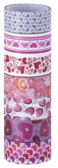 Лента для декора Остров Сокровищ клейкие WASHI "сердца", 15 мм х 3 м, 7 цветов, рисовая бумага, , 661708