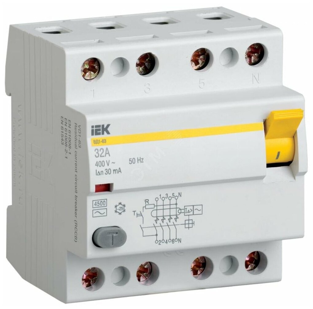 Выключатель дифференциального тока (УЗО) 4п 32А 300мА тип AC ВД1-63 IEK MDV10-4-032-300 (1 шт.)