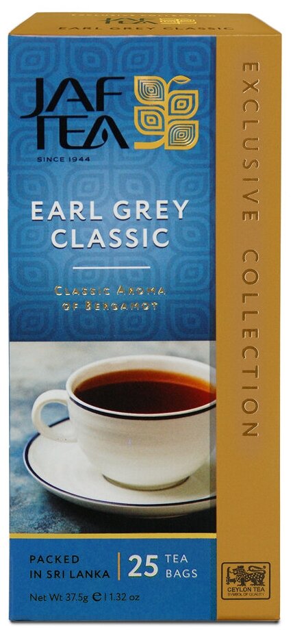 Чай чёрный JAF TEA Earl Grey Classic с ароматом бергамота, 25 пакетиков