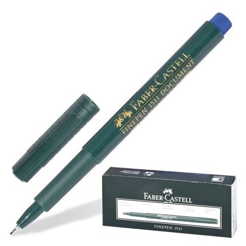 Ручка капиллярная (линер) FABER-CASTELL "Finepen 1511", синяя, корпус темно-зеленый, линия письма 0,4 мм, 151151