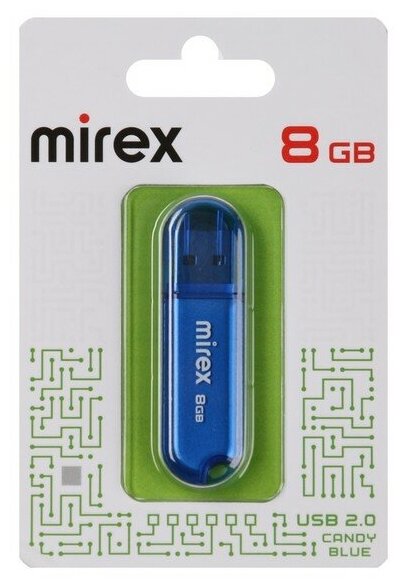 Флешка Mirex CANDY BLUE, 8 Гб , USB2.0, чт до 25 Мб/с, зап до 15 Мб/с, синяя