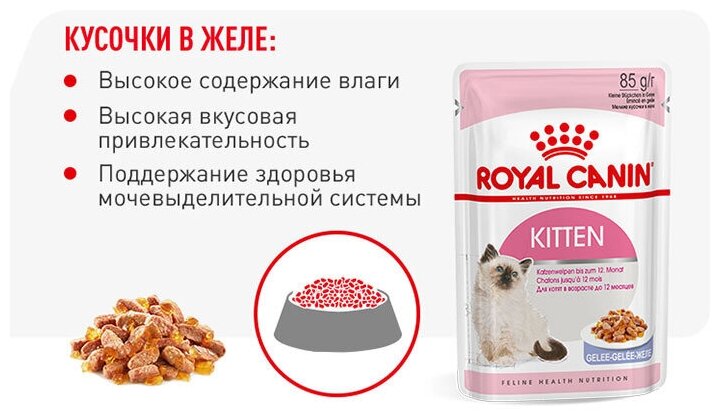 Royal Canin Kitten влажный корм для котят от 4 до 12 месяцев кусочки в желе, 85 г - фото №4