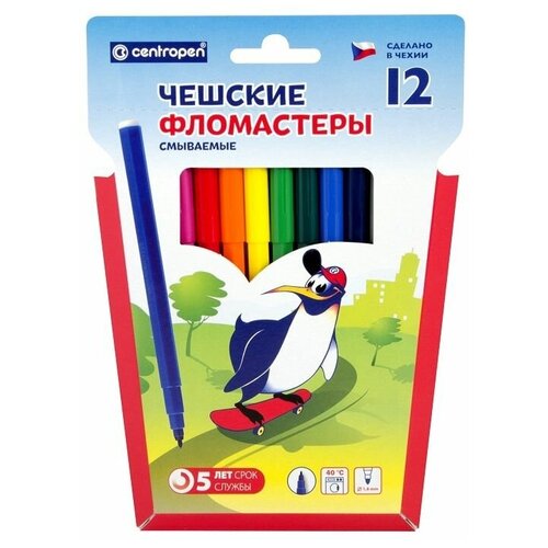 фото Фломастеры 12 цветов, centropen 779012 пингвины, пластиковый конверт (5 наборов)