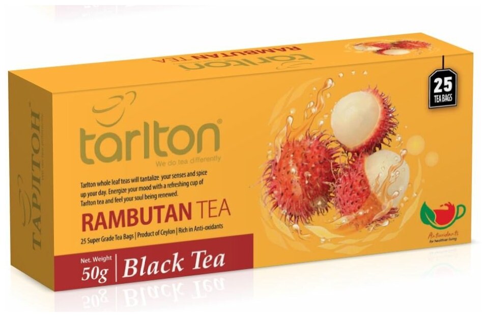 Чай черный цейлонский Tarlton Rambutan со вкусом рамбутана, в пакетиках, 25 пак, Шри-Ланка
