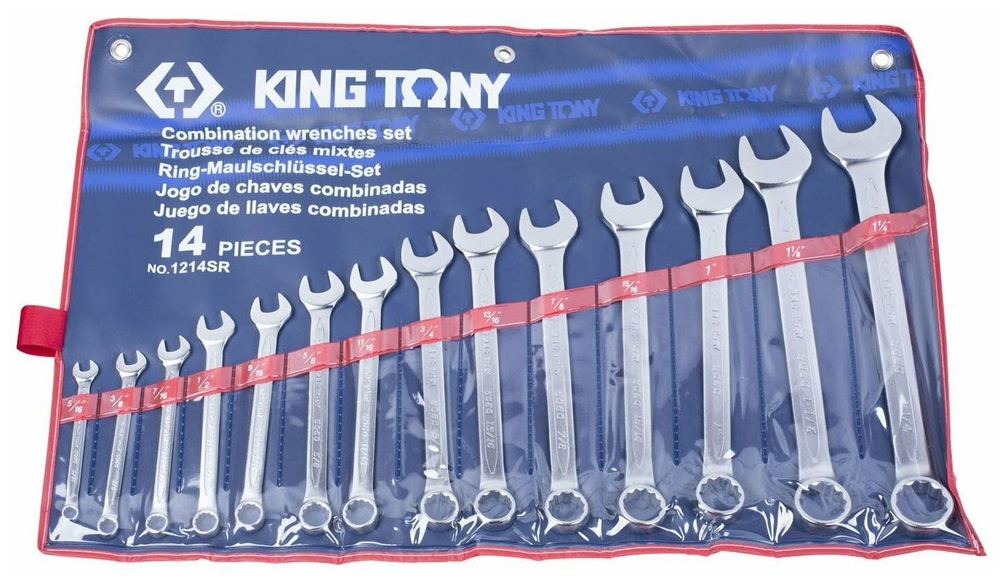 Набор комбинированных ключей, 5/16"-1-1/4", 14 предметов KING TONY 1214SR