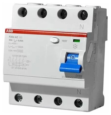 ABB F204 AC-40/0,03 УЗО 4-x полюсное 40А 30мА тип AC 10кА 2CSF204001R1400