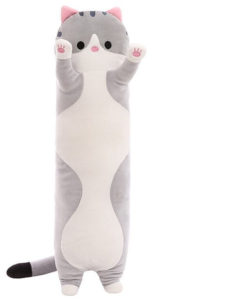 Мягкая игрушка длинный кот батон 110 см серый подушка обнимашка