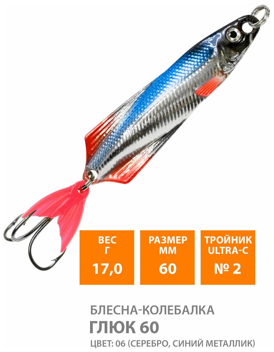 Блесна колебалка для рыбалки AQUA Глюк 60mm 17g цвет 06