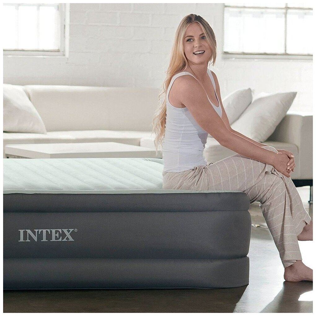 Кровать надувная Intex винил дл.:2030мм ш.:1520мм в.:460мм серый - фото №12