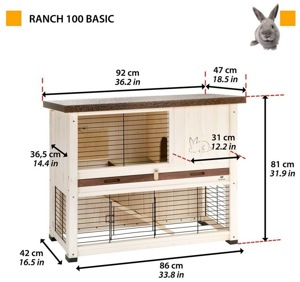 Клетка для кроликов Ferplast Ranch 100 Basic 92х47х81 см белый/коричневый - фотография № 8