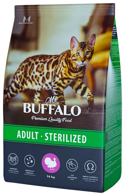 Сухой корм для стерилизованных кошек Mr.Buffalo Sterilized, с индейкой, 10 кг