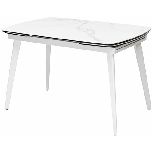 Стол ELIOT 120 HIGH GLOSS STATUARIO Белый мрамор глянцевый, керамика/ белый каркас М-City