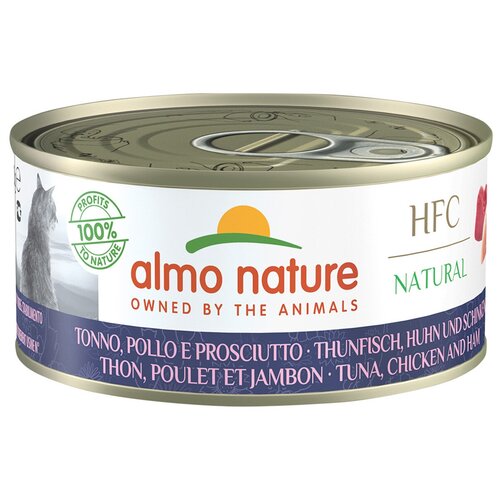 ALMO NATURE CAT HFC NATURAL беззерновые для взрослых кошек с курицей, тунцом и ветчиной (150 гр х 24 шт)