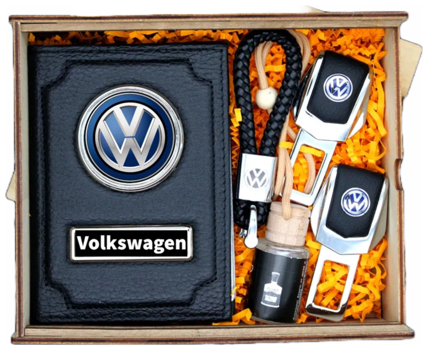 Коробка подарочная деревянная набор женщине мужчине парню с крышкой наполнением необычный в машину. Фольксваген. Набор автомобилиста. Volkswagen