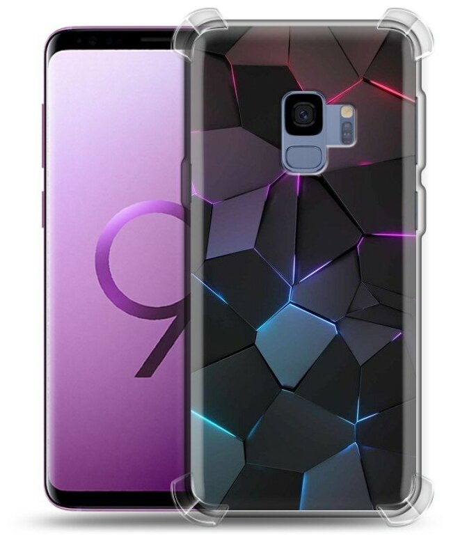 Дизайнерский силиконовый с усиленными углами чехол для Самсунг S9 / Samsung Galaxy S9 Геометрия неона