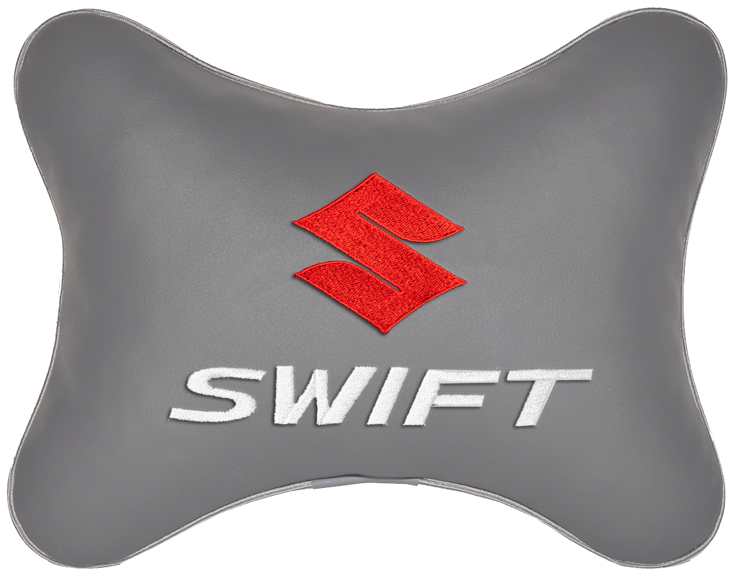 Автомобильная подушка на подголовник экокожа L.Grey с логотипом автомобиля SUZUKI SWIFT