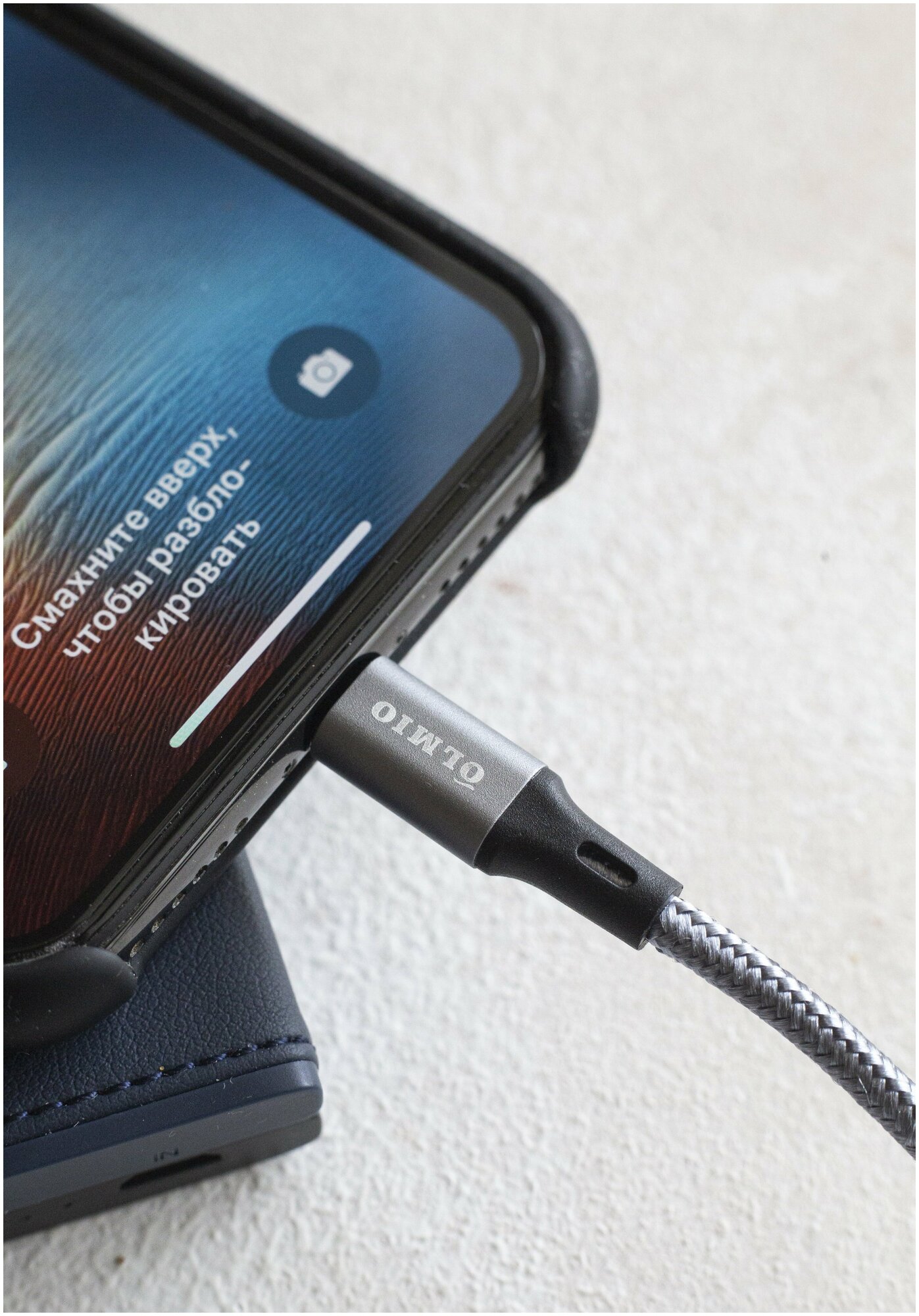 Кабель OLMIO BASIC, USB 2.0 - lightning, 1.2м, 2.1A, текстильная оплетка, черный - фото №4