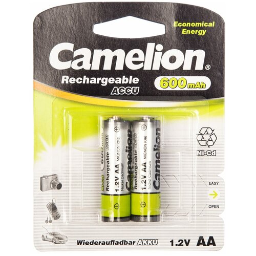 Аккумулятор бытовой Camelion R6 AA BL2 NI-CD 600mAh аккумулятор ni cd 600 ма·ч 1 2 в camelion nc aa600 в упаковке 2 шт
