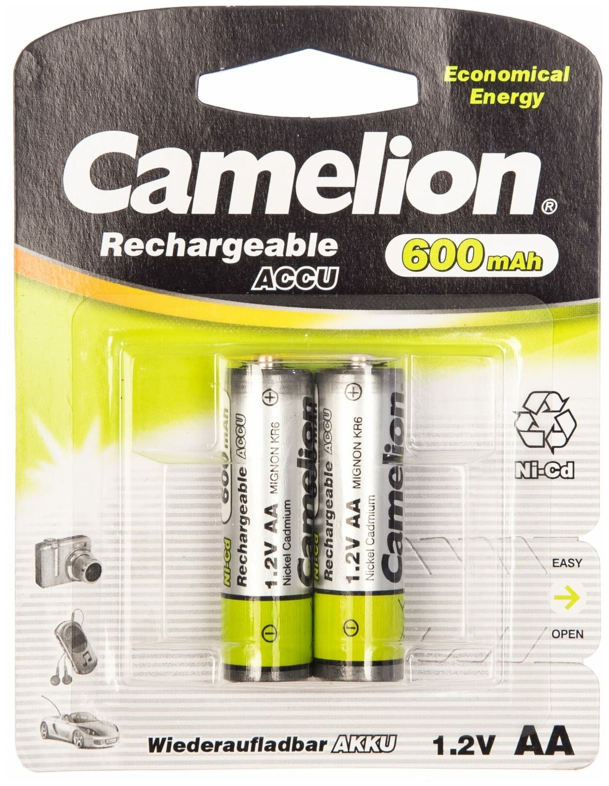 Аккумулятор бытовой Camelion R6 AA BL2 NI-CD 600mAh
