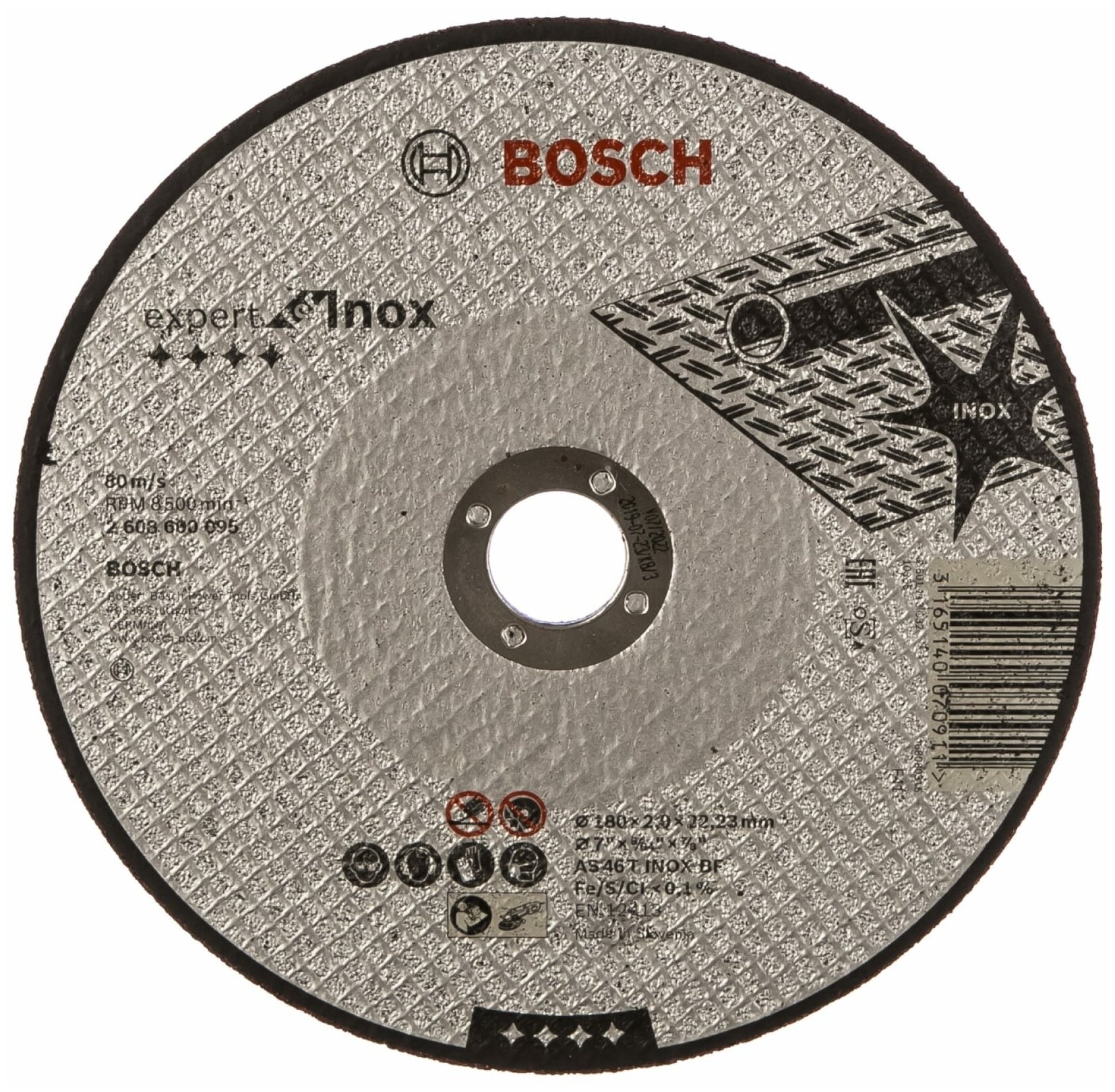 Диск отрезной по нержавеющей стали 180х22,2 мм Bosch 2.608.600.095