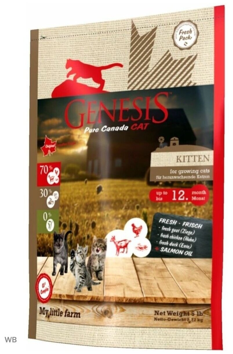 Genesis сухой корм для котят всех пород, утка, коза и курица (2,26 кг) - фото №5