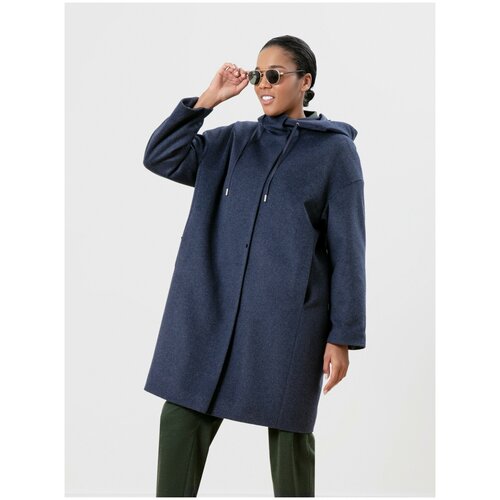 фото Пальто-кокон pompa зимнее, силуэт прямой, средней длины, размер 46/170, синий