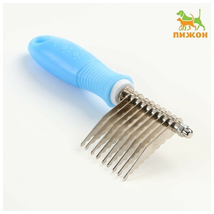 фото Колтунорез боковой "Комфорт" 9 лезвий, нескользящая резиновая ручка, голубой