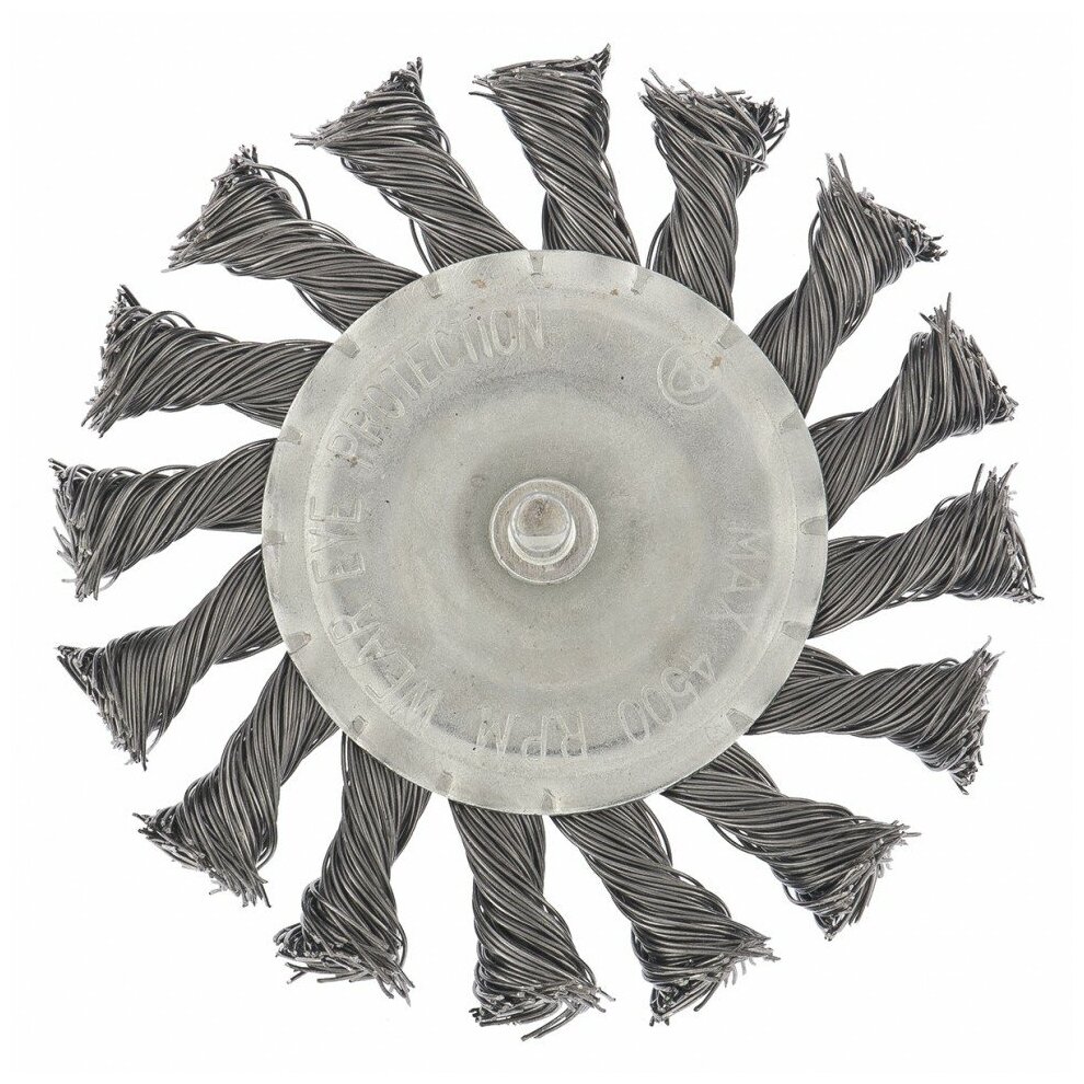 Щетка для дрели Сибртех "744327" 100 мм плоская со шпилькой крученая металлическая проволока