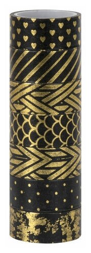 Клейкие WASHI-ленты для декора с фольгой "черное золото" 15 мм х 3 м 7 рисовая бумага остров сокровищ, 3 шт
