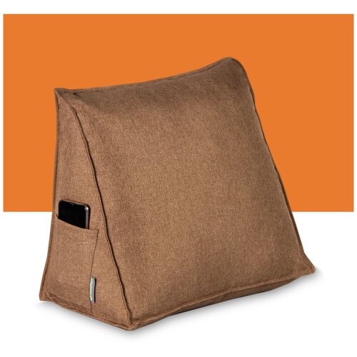 Клиновидная анатомическая треугольная подушка под спину для чтения на спинку кровати дивана PillowPlace Рогожка клин Camel 50х20х40 см