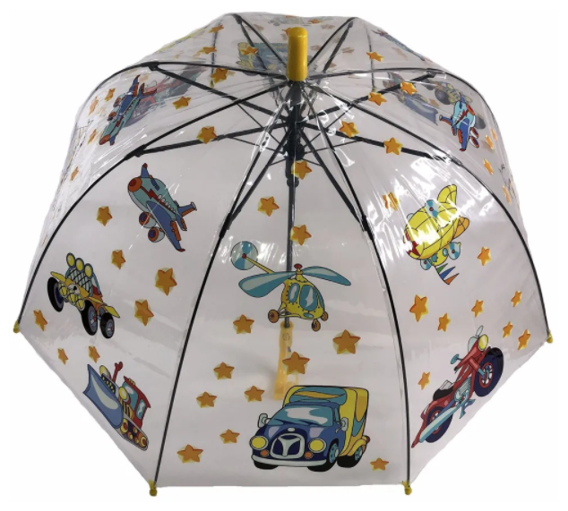 Зонт - трость прозрачный/ Детский зонтик от дождя GALAXY, полуавтомат, складной, арт. С-538, жёлтый