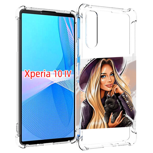 Чехол MyPads девушка-с-черным-щенком женский для Sony Xperia 10 IV (10-4) задняя-панель-накладка-бампер